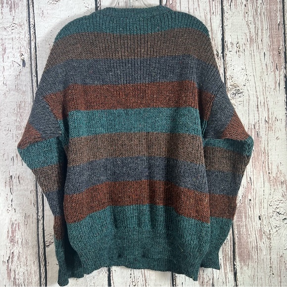 Vintage Hom Creation France Striped Knit Sweater Faux Leather Size Large 52 GUC - Picture 10 of 16